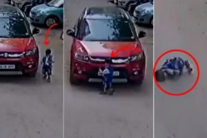 फोनमा कुरा गर्दागर्दै आफ्नै बच्चामाथि यसरी चलाए गाडी (भिडियो सहित)